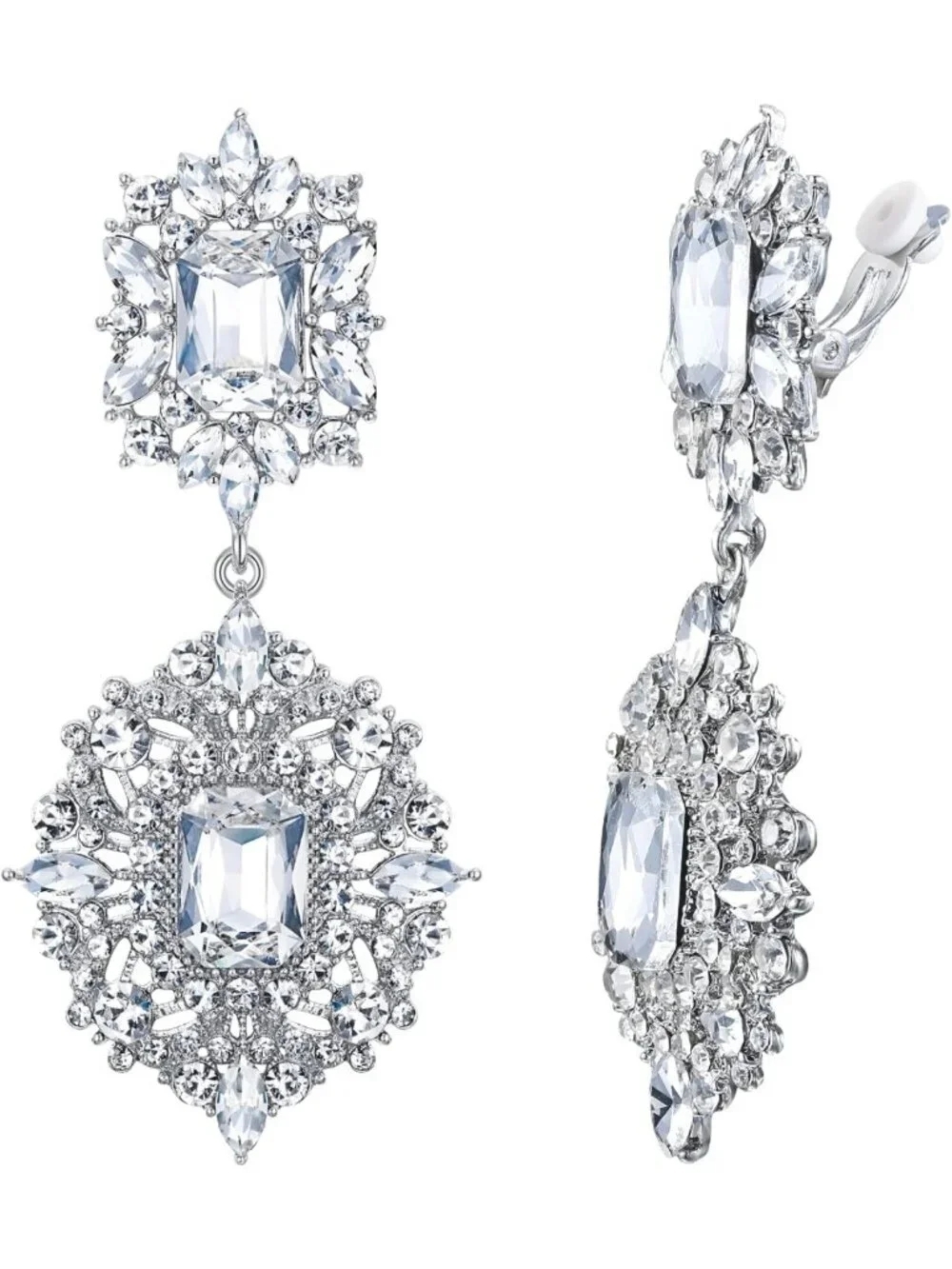 Vintage Art Deco Rhinestone Dangle Chandelier Earrings - Glamorous Clip-on Style